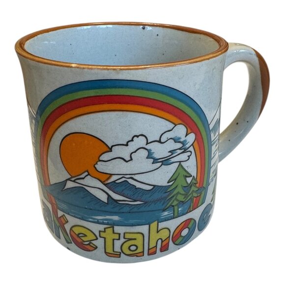 ©️R.T.S.I.  Vintage Lake Tahoe Ceramic Mug With Mountain & Forest Design - Picture 1 of 8